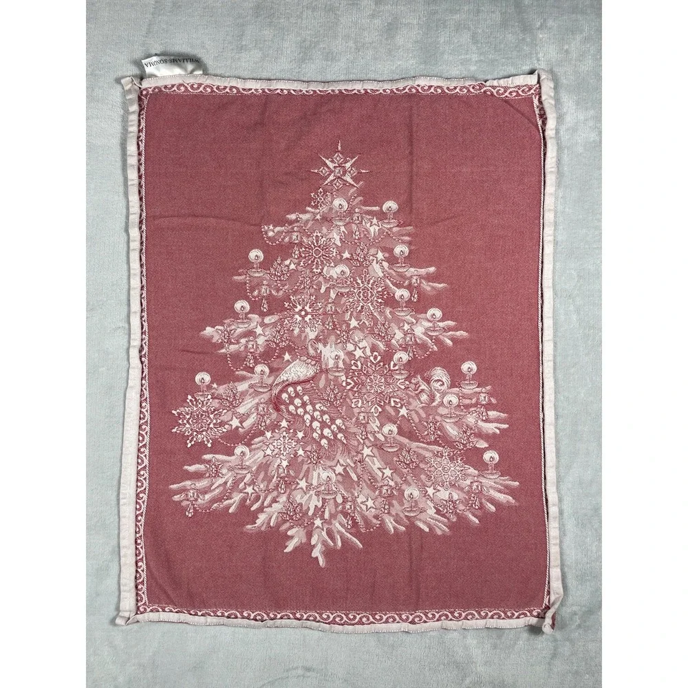 Williams Sonoma Christmas Tree Kitchen Towel Red White Cotton Italy Holiday